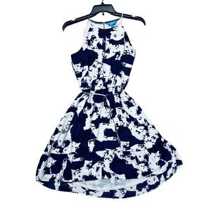 Simply Vera Vera Wang Women Artsy Abstract Dress Size PL White Halter Neck Hi Lo